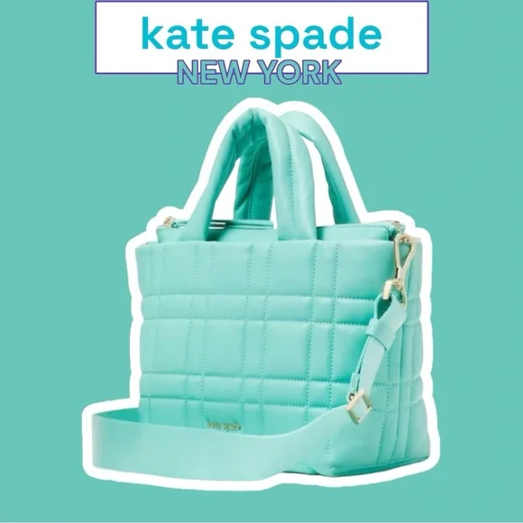 Kate Spade Softwhere Mini Tote in Summer Rain Quilted Leather Bag With Duster - Picture 10 of 11